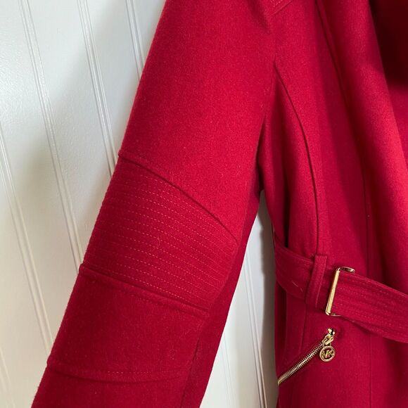 Michael Kors Womens Wool Blend Pea Coat Jacket Size 2X Red Belted Sophisticated - Picture 3 of 14